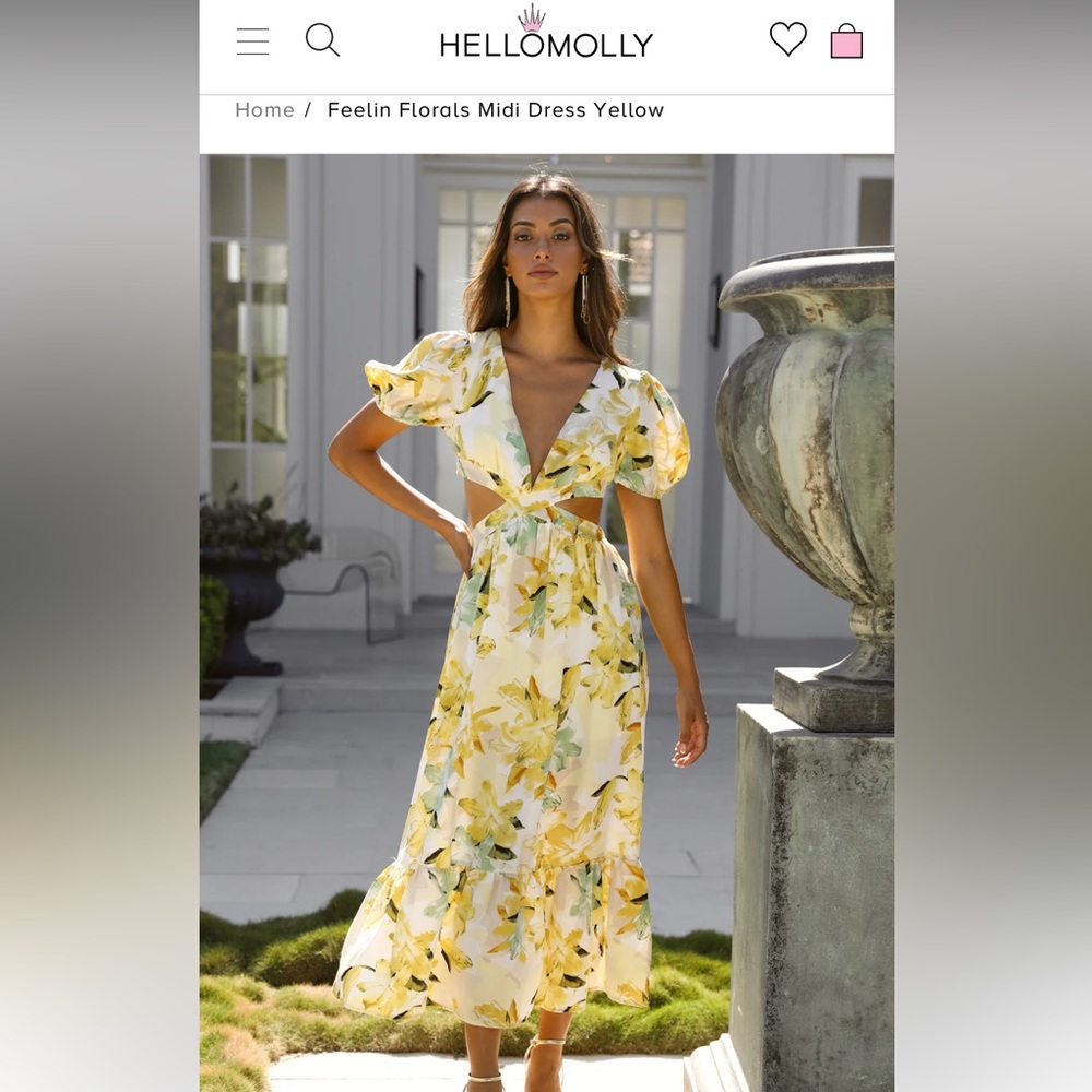 Hello Molly - Fellin Florals Midi Dress in Yellow (Size L)